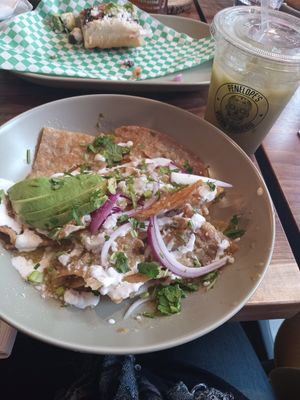 Lovely chilaquiles and matcha horchata!!! Best. Sunday. Ever! at Penelope's Vegan Taqueria in Chicago