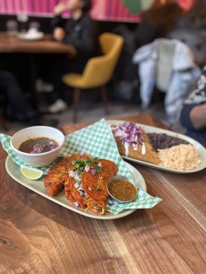 Quesabirria, tacos set  at Penelope's Vegan Taqueria in Chicago
