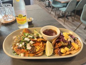 Quesabirria and taco al pastor   at Penelope's Vegan Taqueria in Chicago