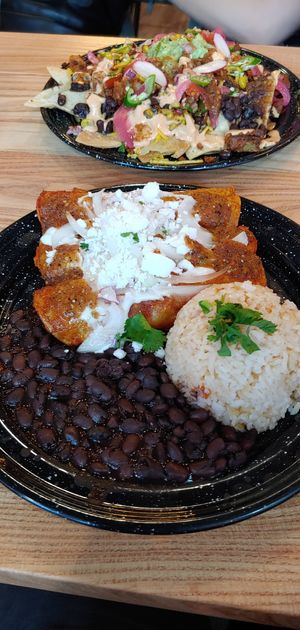 Enchiladas. Tasty and healthy at Penelope's Vegan Taqueria in Chicago