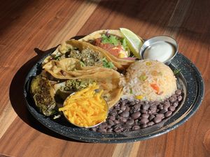 Taco combination plate  at Penelope's Vegan Taqueria in Chicago