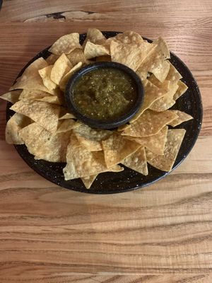 Salsa and chips  at Penelope's Vegan Taqueria in Chicago