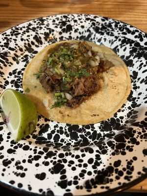 Carnitas tacoos  at Penelope's Vegan Taqueria in Chicago