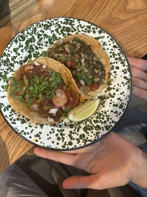 Soy chorizo and barbacoa taco  at Penelope's Vegan Taqueria in Chicago