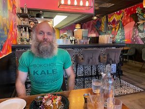 Colorful murals and fun, clean atmosphere at Penelope's Vegan Taqueria in Chicago