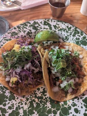 Tacos (soy al pastor/ barbacoa) at Penelope's Vegan Taqueria in Chicago