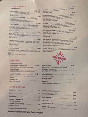 Menu at Penelope's Vegan Taqueria in Chicago