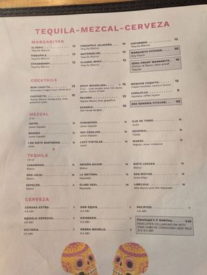 Drinks menu at Penelope's Vegan Taqueria in Chicago