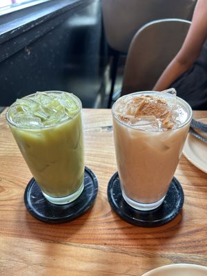 Macha horchata and regular   at Penelope's Vegan Taqueria in Chicago