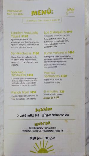 Breakfast menu 7/2024 at Jaris ArteCocina in Hermosillo