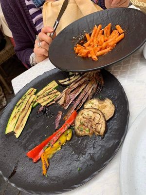 Delicious pasta and grilled Mediterranean vegetables   at Ristorante Venerina in Rome