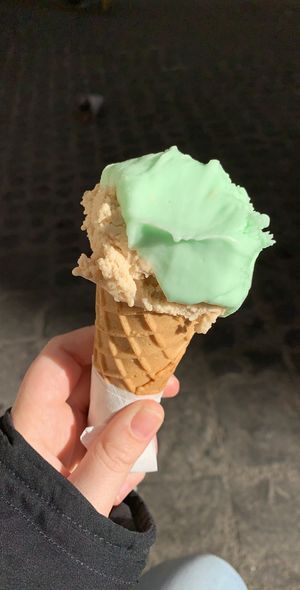 Mint and hazelnut gelato and a vegan cone at Gelateria Della Palma in Rome