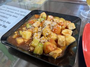 Sweet and sour tofu   at Reunion Cafe in Vientiane