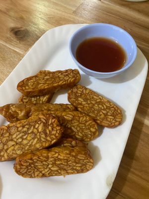 Fried tempeh  at Reunion Cafe in Vientiane