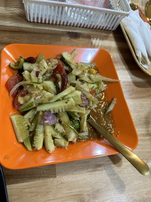 Spicy cucumber salad (super yummy!)  at Reunion Cafe in Vientiane