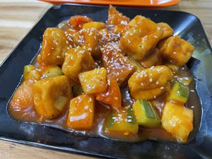 Stir-fried sweet & sour tofu, 45,000 kip  at Reunion Cafe in Vientiane