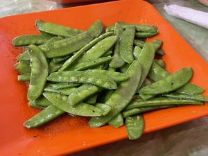 Stir-fried green peas, 45,000 kip  at Reunion Cafe in Vientiane