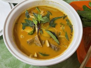 Red curry with roasted duck, 50,000 kip  at Reunion Cafe in Vientiane