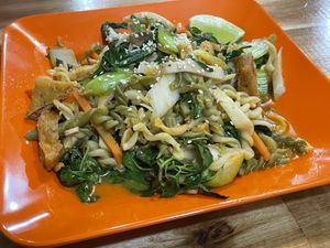 Stir-fried Szechuan macaroni, 50,000 kip  at Reunion Cafe in Vientiane