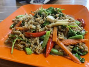 Minced pork with basil, 45,000 kip  at Reunion Cafe in Vientiane