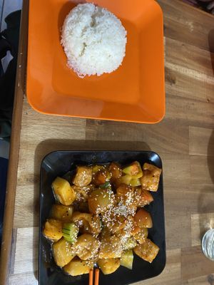 Sweet and sour tofu  at Reunion Cafe in Vientiane