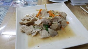 Fried 'chicken' with ginger at Reunion Cafe in Vientiane