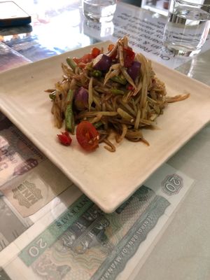 Vegan papaya salad was on point! at Reunion Cafe in Vientiane