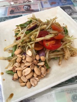 Papaya salad 15k at Reunion Cafe in Vientiane