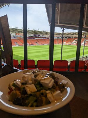 Greek salad with violife cheese at The Corner Flag in Blackpool