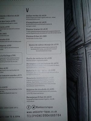 Menu at Ambiente Tapas - Goodramgate in York