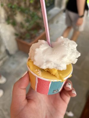 Lemon and passion fruit sorbet  at Gelateria Dal 1968 in Vernazza