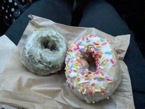 Matcha and sprinkles at Mighty-O Donuts - Greenlake in Seattle