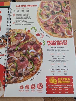 Menu at Shakey's in General Santos