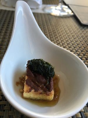 complimentary dessert bite - tiny mint cake at Kopps in Berlin