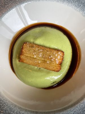 Potato and leek foam— a favorite  at Kopps in Berlin