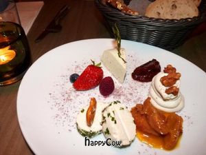 Variation of cheese, with tomato jam and crackers. at Kopps in Berlin