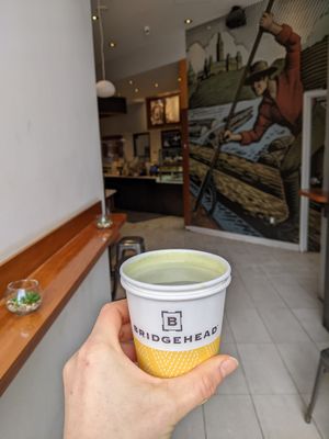 Matcha flat white with soy milk at Bridgehead Coffeehouse in Ottawa