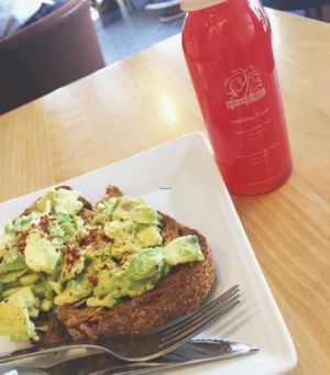 Avocado toast with nutritional yeast and red chilli flakes. at Bridgehead Coffeehouse in Ottawa