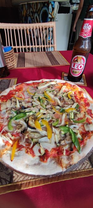 Vegetable pizza with vegan mozzarella at Italiano in Koh Phi Phi