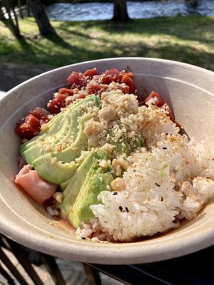 Vegan Poke bowl with Current Foods Tuna at The Watering Hole in Murphys