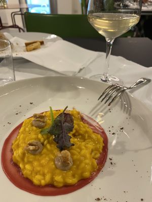 Pumpkin risotto with fermented lemon and walnut butter. Simply amazing!  at Mutty in Castiglione Delle Stiviere