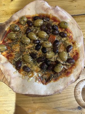 O live & basil pizza.   at Bacaro in Weymouth