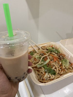 The noodle dish with the bubble tea  at Ma Ma Chen's in Belize City