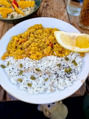 Vegetarian curry was vegan. More like a Dahl but still lovely. at Mandala Society in Marrakech