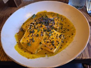 Tofu in coconut sauce at Mandala Society in Marrakech
