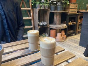 A hazelnut latte and "dirty chai" latte. at Sansa in Malmo