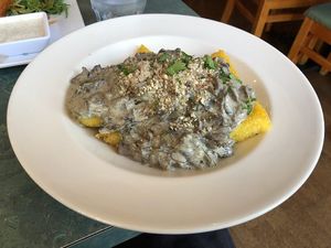 Polenta with Mushroom Gravy at cafegSC in Santa Cruz