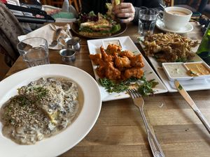 Polenta, cauliflower, blt and fried mushrooms  at cafegSC in Santa Cruz