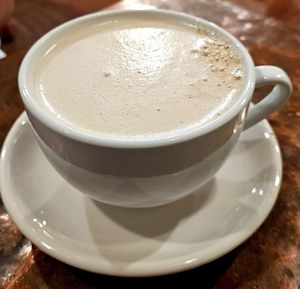 Latte with hazelnut milk at cafegSC in Santa Cruz