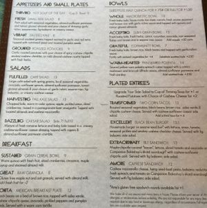 menu  at cafegSC in Santa Cruz